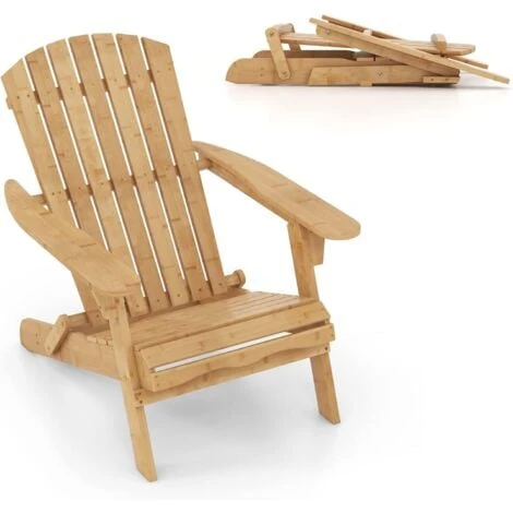 COSTWAY Silla Adirondack Para Exteriores, Silla Plegable De Bambú Con Respaldo Alto Y Reposabrazos Anchos, Capacidad De 150kg, Sillas Terraza Exterior Trasero, Piscina, Balcón 1 COSTWAY Silla Adirondack Para Exteriores, Silla Plegable De Bambú Con Respaldo Alto Y Reposabrazos Anchos, Capacidad De 150kg, Sillas Terraza Exterior Trasero, Piscina, Balcón