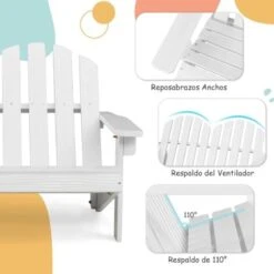COSTWAY Silla De Jardin De Adirondack 2 Plazas, Banco De 2 Plazas De Madera De Abeto Para Niños Con Respaldo Alto, Reposabrazos, Capacidad 100KG, 99 X 51 X 56,5 Cm, Balcón, Patio, Piscina (Blanco) 8 COSTWAY Silla De Jardin De Adirondack 2 Plazas, Banco De 2 Plazas De Madera De Abeto Para Niños Con Respaldo Alto, Reposabrazos, Capacidad 100KG, 99 X 51 X 56,5 Cm, Balcón, Patio, Piscina (Blanco) -Elrincon del Jardin Tienda 100030392 4