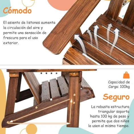 COSTWAY Silla De Jardin De Adirondack 2 Plazas, Banco De 2 Plazas De Madera De Abeto Para Niños Con Respaldo Alto, Reposabrazos, Capacidad 100KG, 99 X 51 X 56,5 Cm, Balcón, Patio, Piscina (café) 4 COSTWAY Silla De Jardin De Adirondack 2 Plazas, Banco De 2 Plazas De Madera De Abeto Para Niños Con Respaldo Alto, Reposabrazos, Capacidad 100KG, 99 X 51 X 56,5 Cm, Balcón, Patio, Piscina (café) - Imagen 4