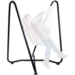 AMANKA Sostén Para Silla Colgante 155cm Soporte Para Hamaca Mecedora En Suspensión Estructura De Acero Negro Para Soportar Un Columpio Peso Máx Soportado 150Kg Para El Interno Y El Externo De La C