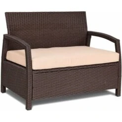 COSTWAY Sofá De Ratán Banco De Jardín Mueble Sillón 2 Plazas Con Cojín Desmontable