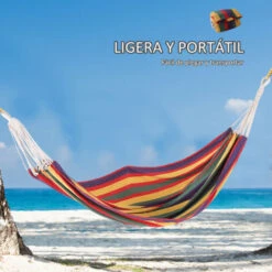 OUTSUNNY Hamaca De Algodón Para Jardín 210x150 Cm Hamaca Colgante Portátil Carga Máx. 180 Kg Para Acampar Piscina Camping Rayas Multicolor -Elrincon del Jardin Tienda 1490972 5