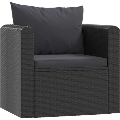 Sillón Con Cojines De Ratán Sintético Negro VidaXL 1 Sillón Con Cojines De Ratán Sintético Negro VidaXL