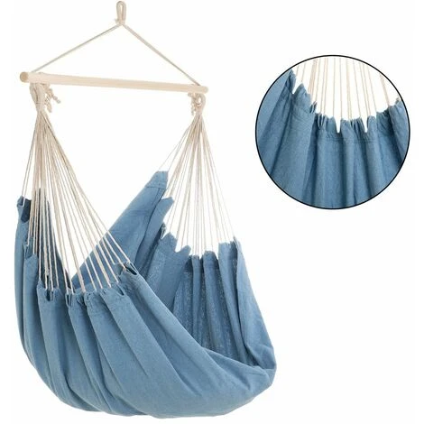 Detex Silla Colgante Con Barra Transversal De Madera Hamaca Para Interior Y Exterior Jardín 185x130x155 Cm - Color A Elegir Azul Claro 3 Detex Silla Colgante Con Barra Transversal De Madera Hamaca Para Interior Y Exterior Jardín 185x130x155 Cm - Color A Elegir Azul Claro - Imagen 3