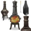 Deuba Chimenea De Terraza Brasero Exterior Estufa Puerta Con Cerradura Compartimiento Cenizas 28kg 112cm Estilo Rústico