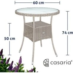 Casaria Polyrattan Mesa De Centro Ø60cm Redonda 5mm Cristal De Seguridad Altura Ajustable Capacidad De Carga 80kg Resistente A Intemperie Rayos UV Mesa De Café Color Beige -Elrincon del Jardin Tienda 18842047 3