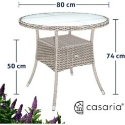 Casaria Polyrattan Mesa De Centro Ø80cm Redonda 5mm Cristal De Seguridad Altura Ajustable Capacidad De Carga 80kg Resistente A Intemperie Rayos UV Mesa De Café Color Beige -Elrincon del Jardin Tienda 18986887 3