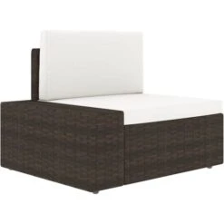 Sofá Seccional Esquina Reposabrazos Dcho Ratán Sintético Marrón VidaXL