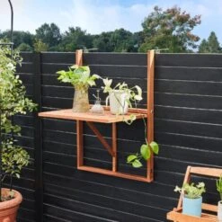 Casaria Mesita Colgante De Balcón Madera De Acacia Cert. FSC 65x45x87cm Mesa Auxiliar Estante De Plantas Terraza Exterior Soporta Hasta 40Kg