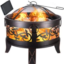 Gardebruk Brasero Exterior Redondo Ø 67 Cm De Acero Rejilla Para Chispas Parrilla Fuego Para Jardín Patio