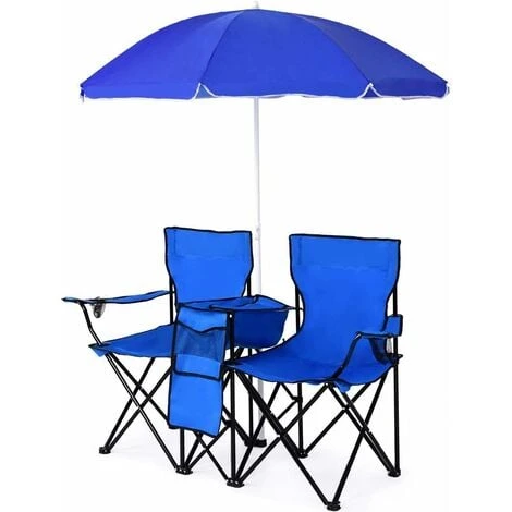COSTWAY Sillas De Camping Con Sombrilla Silla Plegable Taburete De Pesca Doble Con Portavasos Para Exterior Picnic Senderismo Barbacoa 1 COSTWAY Sillas De Camping Con Sombrilla Silla Plegable Taburete De Pesca Doble Con Portavasos Para Exterior Picnic Senderismo Barbacoa