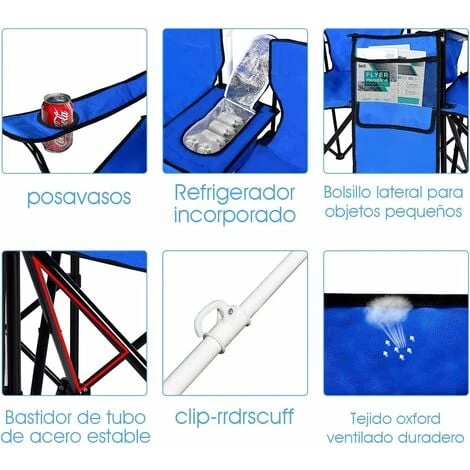 COSTWAY Sillas De Camping Con Sombrilla Silla Plegable Taburete De Pesca Doble Con Portavasos Para Exterior Picnic Senderismo Barbacoa 4 COSTWAY Sillas De Camping Con Sombrilla Silla Plegable Taburete De Pesca Doble Con Portavasos Para Exterior Picnic Senderismo Barbacoa - Imagen 4