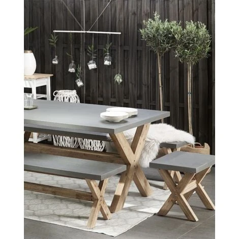 Taburete De Jardín De Cemento Reforzado Gris Base De Madera De Acacia Olbia 2 Taburete De Jardín De Cemento Reforzado Gris Base De Madera De Acacia Olbia - Imagen 2