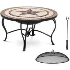 Brasero Para Jardín Con Cubierta Estufa Mesa De Exterior Hierro/Cerámica Ø 76 Cm