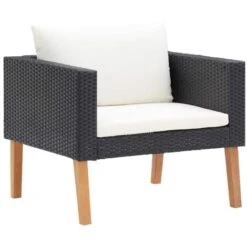 Sofá Individual De Jardín Con Cojines Ratán Sintético Negro VidaXL