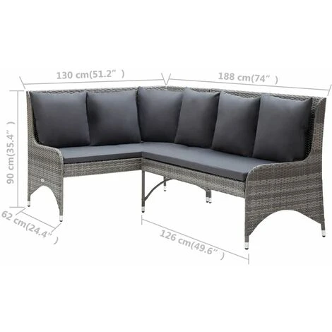 Sofás De Esquina De Jardín 2 Piezas Ratán PE Gris VidaXL 3 Sofás De Esquina De Jardín 2 Piezas Ratán PE Gris VidaXL - Imagen 3