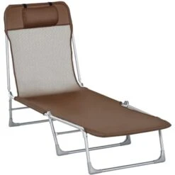 OUTSUNNY Tumbona Plegable Y Reclinable Con Reposacabezas Y Respaldo Ajustable Marrón