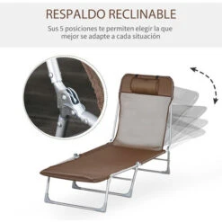 OUTSUNNY Tumbona Plegable Y Reclinable Con Reposacabezas Y Respaldo Ajustable Marrón 8 OUTSUNNY Tumbona Plegable Y Reclinable Con Reposacabezas Y Respaldo Ajustable Marrón -Elrincon del Jardin Tienda 29358323 4