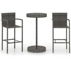 Conjunto De Bar Para Jardín 3 Piezas Ratán Sintético Gris VidaXL
