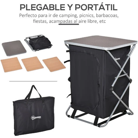 OUTSUNNY Armario Cocina De Camping Plegable Con 3 Estantes Bolsa De Transporte 58X65x93cm 4 OUTSUNNY Armario Cocina De Camping Plegable Con 3 Estantes Bolsa De Transporte 58X65x93cm - Imagen 4