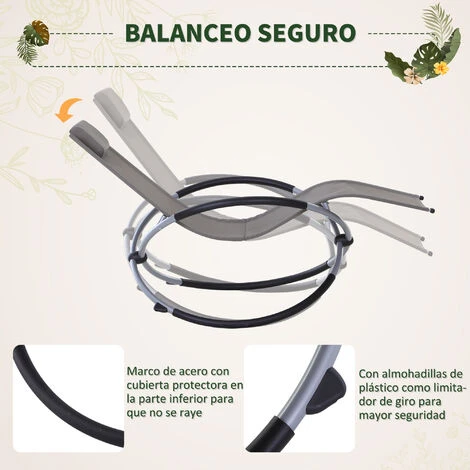 OUTSUNNY Tumbona Mecedora De Jardín Con Reposacabezas Extraíbles Sillón Tumbona Ergonómica De Exterior Plegable Para Patios Piscina Al Aire Libre 154x80x84 Cm 5 OUTSUNNY Tumbona Mecedora De Jardín Con Reposacabezas Extraíbles Sillón Tumbona Ergonómica De Exterior Plegable Para Patios Piscina Al Aire Libre 154x80x84 Cm - Imagen 5