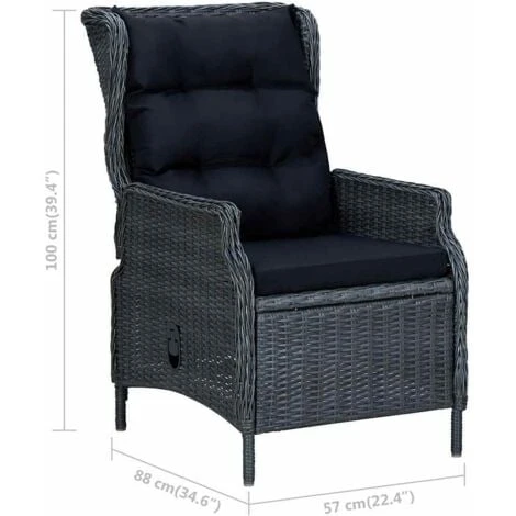 Sillón Reclinable De Jardín Cojines Ratán Sintético Gris Oscuro VidaXL 3 Sillón Reclinable De Jardín Cojines Ratán Sintético Gris Oscuro VidaXL - Imagen 3