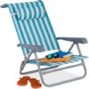 Relaxdays Tumbona Playa Plegable, Reclinable, 8 Niveles, Silla Piscina Reposacabezas, Abrebotellas, Rayas, Azul Y Blanco