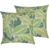 Conjunto De 2 Cojines Para Exterior De Poliéster Verde 40 X 40 Cm Patrón De Hoja Con Cremallera Cojines De Jardín Varkos