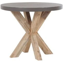 Mesa De Comedor Para Jardín Gris Tablero De Cemento Reforzado Con Patas De Madera De Acacia Para 4 Personas ø 90 Cm Olbia