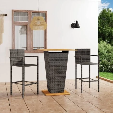 Conjunto De Bar Para Jardín 3 Piezas Gris VidaXL 2 Conjunto De Bar Para Jardín 3 Piezas Gris VidaXL - Imagen 2