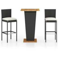 Set De Muebles De Bar Jardín 3 Piezas Y Cojines Ratán PE Negro VidaXL