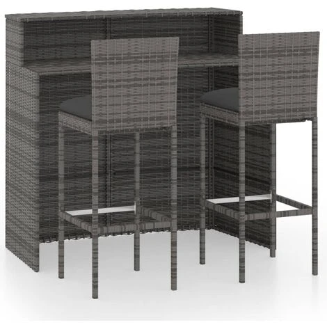 Juego Muebles De Bar Para Jardín 3 Piezas Y Cojines Gris VidaXL 1 Juego Muebles De Bar Para Jardín 3 Piezas Y Cojines Gris VidaXL