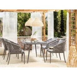 Conjunto De Comedor De Jardín 4 Plazas Metal Gris Aluminio Acabado Mate Mesa Exterior 4 Sillas Con Cojines Moderno Lipari -Elrincon del Jardin Tienda 36943898 2