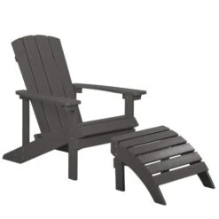 Silla De Jardín Gris Oscuro De Madera Sintética Con Reposapiés Resistente A La Intemperie Estilo Moderno Adirondack