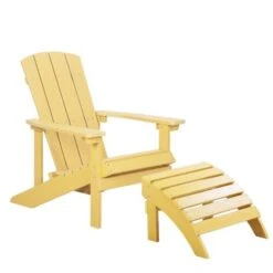 Silla De Jardín Amarilla De Madera Sintética Con Reposapiés Resistente A La Intemperie Estilo Moderno Adirondack