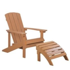 Silla De Jardín Marrón Claro De Madera Sintética Con Reposapiés Resistente A La Intemperie Estilo Moderno Adirondack