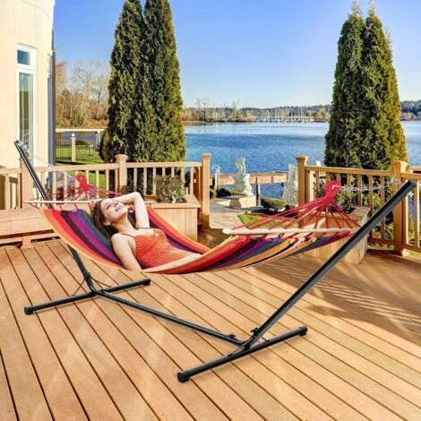 COSTWAY Soporte Para Hamaca De Metal Carga Hasta 150kg Para Patio Jardín Playa Camping (Solo Soporte, Sin Hamaca) Negro 2 COSTWAY Soporte Para Hamaca De Metal Carga Hasta 150kg Para Patio Jardín Playa Camping (Solo Soporte, Sin Hamaca) Negro - Imagen 2