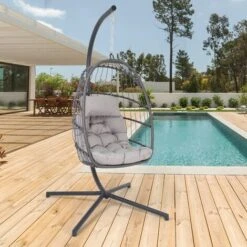Columpio Silla Colgante Huevo Metal Acero Columpio Color Gris Exterior Jardín