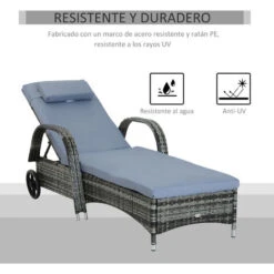OUTSUNNY Tumbona De Ratán De Jardín Chaise Longue Con Respaldo Ajustable En 5 Posiciones Cojines Acolchados Reposacabezas Y 2 Ruedas 200x73x30-103 Cm 8 OUTSUNNY Tumbona De Ratán De Jardín Chaise Longue Con Respaldo Ajustable En 5 Posiciones Cojines Acolchados Reposacabezas Y 2 Ruedas 200x73x30-103 Cm -Elrincon del Jardin Tienda 50837229 4
