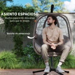 OUTSUNNY Silla Colgante Con Soporte De Acero Sillón Colgante Hamaca Con Cesta Plegable Y Cojines Para Interiores Y Exterior Carga 120 Kg 126x96x172 Cm -Elrincon del Jardin Tienda 51212044 4