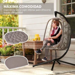 OUTSUNNY Silla Colgante Con Soporte De Acero Sillón Colgante Hamaca Con Cesta Plegable Y Cojines Para Interiores Y Exterior Carga 120 Kg 126x96x172 Cm -Elrincon del Jardin Tienda 51212044 5