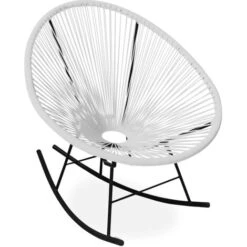 Silla Mecedora Acapulco - Patas Negras - Nueva Edición Blanco - Acero, Mimbre Sintético