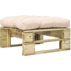 Otomana De Jardín De Palés Con Cojín Arena De Madera Verde