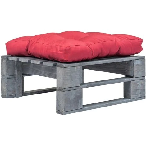 Otomana De Jardín De Palés Con Cojín Rojo De Madera Gris 1 Otomana De Jardín De Palés Con Cojín Rojo De Madera Gris