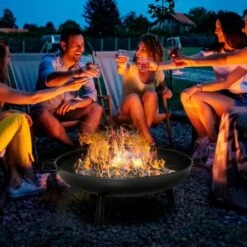 OUTSUNNY Brasero Exterior Ø58x23 Cm Cuenco De Fuego Redondo Con Asas De Transporte 3 Pies Y Marco De Metal Para Hogueras Leñas Terraza Jardín Al Aire Libre -Elrincon del Jardin Tienda 52444559 3