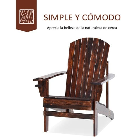 OUTSUNNY Silla Adirondack De Madera Silla De Jardín Con Reposabrazos Y Respaldo Alto Para Terraza Balcón Exterior 72,5x97x93 Cm 4 OUTSUNNY Silla Adirondack De Madera Silla De Jardín Con Reposabrazos Y Respaldo Alto Para Terraza Balcón Exterior 72,5x97x93 Cm - Imagen 4
