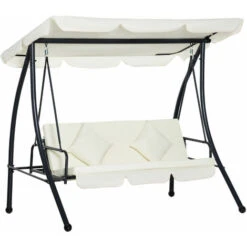 OUTSUNNY Columpio Balancín Jardín De 3 Plazas Convertible En Cama Con Techo Ajustable Cojín Y Almohadas Para Balcón Terraza Carga 340 Kg 200x125x170 Cm