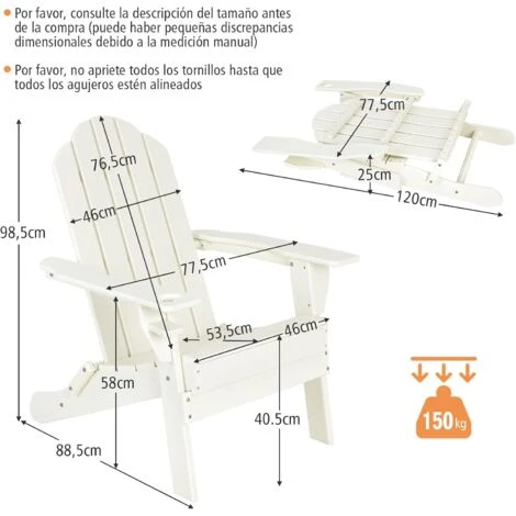 COSTWAY Silla Adirondack Plegable, Silla Para Patio Resistente A La Intemperie Con Portavaso, Silla Para Jardín Y Patio 3 COSTWAY Silla Adirondack Plegable, Silla Para Patio Resistente A La Intemperie Con Portavaso, Silla Para Jardín Y Patio - Imagen 3