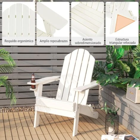 COSTWAY Silla Adirondack Plegable, Silla Para Patio Resistente A La Intemperie Con Portavaso, Silla Para Jardín Y Patio 4 COSTWAY Silla Adirondack Plegable, Silla Para Patio Resistente A La Intemperie Con Portavaso, Silla Para Jardín Y Patio - Imagen 4