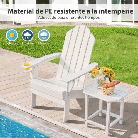 COSTWAY Silla Adirondack Plegable, Silla Para Patio Resistente A La Intemperie Con Portavaso, Silla Para Jardín Y Patio 5 COSTWAY Silla Adirondack Plegable, Silla Para Patio Resistente A La Intemperie Con Portavaso, Silla Para Jardín Y Patio - Imagen 5